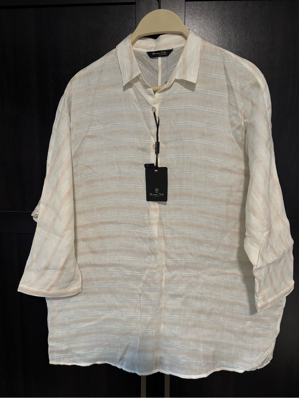 Massimo Dutti Cream Lightweight Striped Shirt